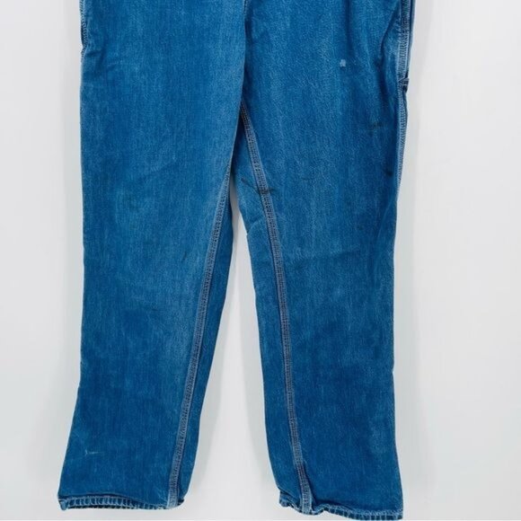 Carhartt Fire Resistant Carpenter Jeans Mens 34 Blue Workwear‎ Stained Rigid - Picture 4 of 11
